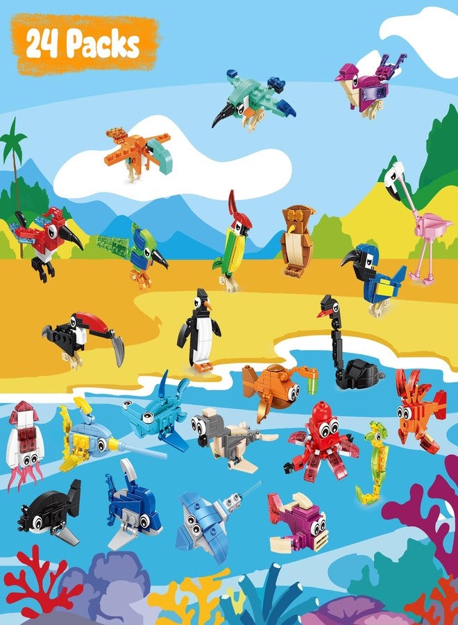 MOONTOY 24 Pack Valentines Party Favors for Kids, 3-in-1 Mini Animal Building Blocks Sets, Advent Calendar Toys, Easter Basket Stuffers, Birthday, Classroom Prizes for Boys & Girls Ages 3-12 - Image 3
